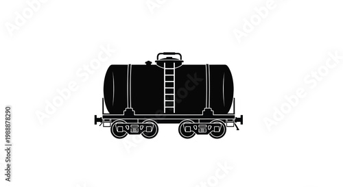 A black and white illustration depicts a railroad tank car commonly used for transporting liquids
