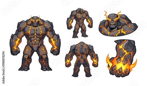Collection of Monster creature with fire body parts.