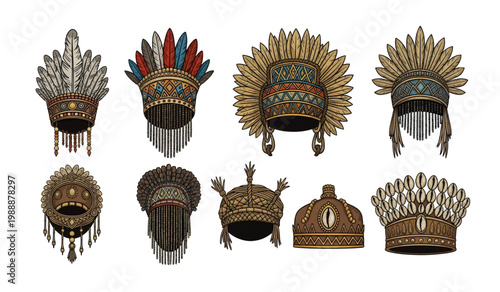 Collection of African Tribal Headdresses on Display.