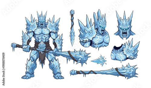 Collection of Ice warrior with frosty armor pieces.