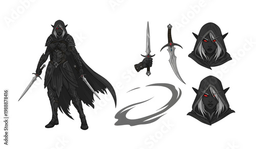 Dark fantasy warrior with swords and helmets Character sheet