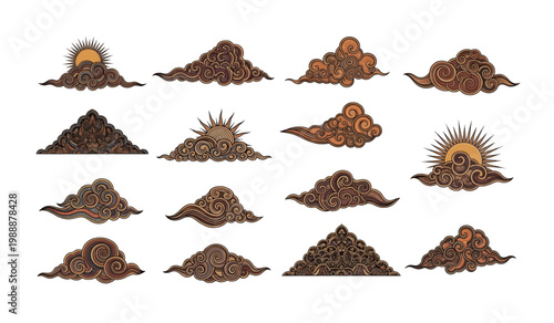 Collection of Piles of coffee beans in various shapes.