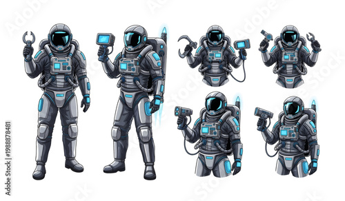 Collection of Astronauts in Space Suits Standing.