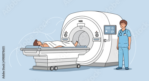 Patient undergoing MRI scan with medical professional supervising