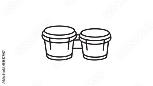 Fotografie Minimalist Bongo Drums Black Line Vector Icon on White Background; This Editable Stroke Illustration Represents a Pair of Traditional Percussion Instruments for Music, Rhythm, and Sound Design