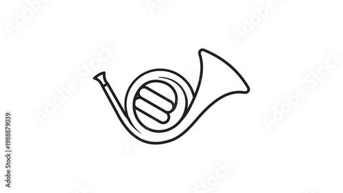 Schilderij op canvas French Horn Minimalist Black Line Vector Icon on White Background