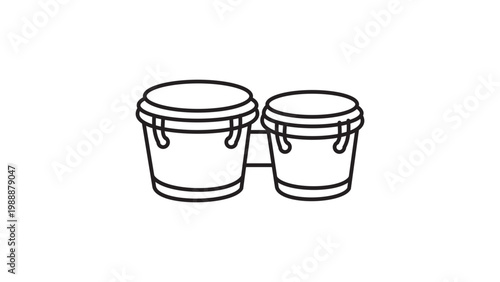 Minimalist Bongo Drums Vector Icon Illustration with Editable Stroke. A Pair of Percussion Musical Instruments in Clean Black Line Art Style on a White Background for Music and Rhythm Designs.