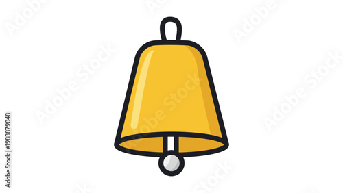 Modern Yellow Cowbell Editable Stroke Vector Icon. Flat minimalist illustration of a hanging farm bell on white background. Scalable graphic for agriculture, music, and notification design.
