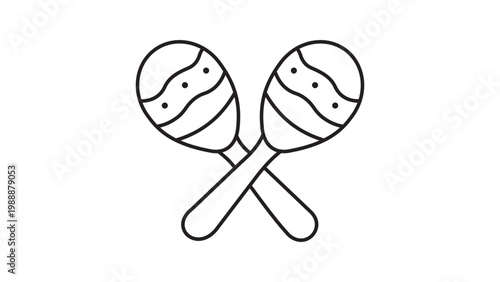 Photos Pair of Crossed Maracas Minimalist Black Line Vector Icon on White Background
