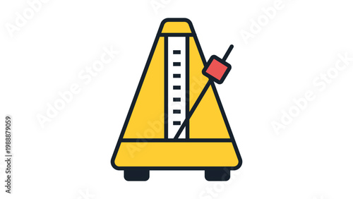 Modern Flat Vector Icon of a Music Metronome with Editable Stroke. Minimalist Illustration of a Triangular Tempo Device for Musicians, Rhythm Practice, and Beat Measurement on a White Background.