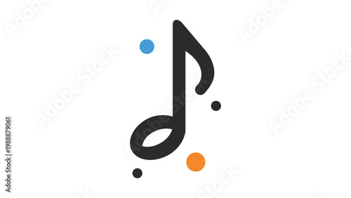 Modern flat vector icon of a musical note or quarter rest on a white background. This minimalist illustration features clean lines and colorful dots, perfect for music apps, UI, and design.