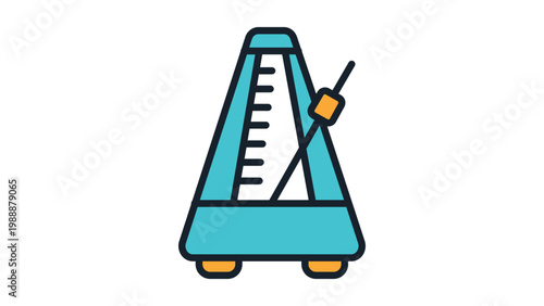 Metronome Music Vector Icon: A modern flat vector illustration on a white background representing a triangular music metronome with editable stroke for tempo, rhythm, and beat measurement.