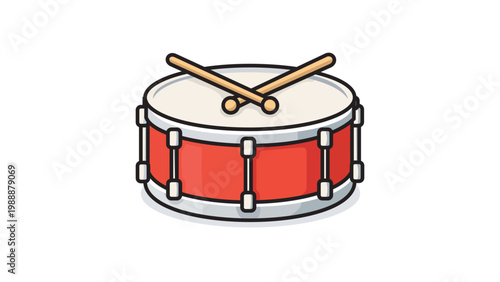 Photography Red Snare Drum with Drumsticks Editable Stroke Vector Icon Illustration