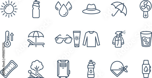 Summer icons for heat protection and hydration needs