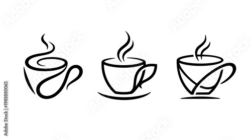 Elegant Coffee Cup Designs - A Trio of Minimalist Black Line Art.