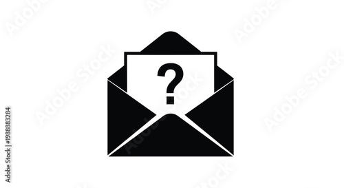 A black envelope contains a white card with a question mark representing uncertainty or unknown correspondence