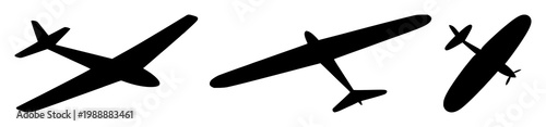 Glider set with black silhouette on white background featuring flight, aerodynamics, outdoor recreation with aviation and sports