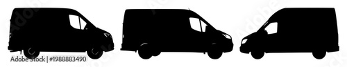 Delivery van set with black silhouette on white background featuring delivery, logistics, transport with vehicle and freight