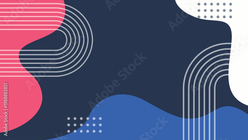 Colorful background. Trendy abstract colorful background. Simple geometric shapes. Lines and waves. Design elements for social media template, blog post, card.  Vector illustration. 