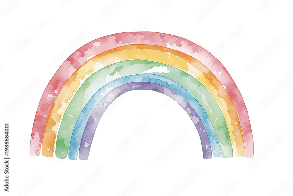 Fototapeta premium Watercolor rainbow painting featuring soft pastel colors, creating a whimsical and dreamy design element, transparent background