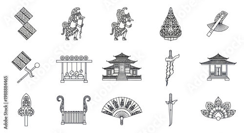 Traditional Asian Cultural Elements and Historical Symbols Collection.