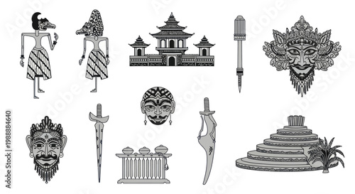 Traditional Indonesian Cultural Elements and Artifacts Collection.