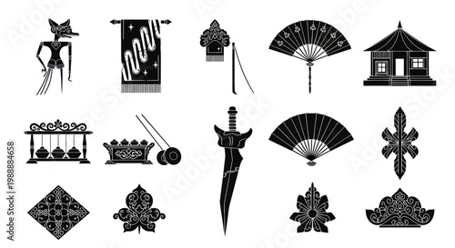 Traditional Indonesian Cultural Elements and Objects Collection.