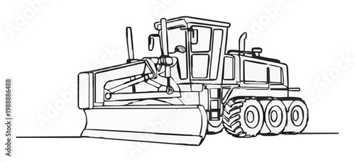 Minimalist continuous line art motor grader icon iso.... Generative AI