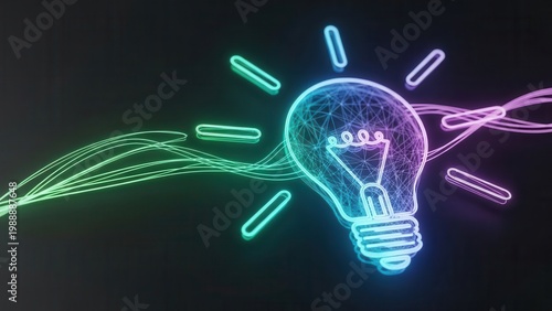 Futuristic digital lightbulb illustration igniting vibrant ideas and technological innovation