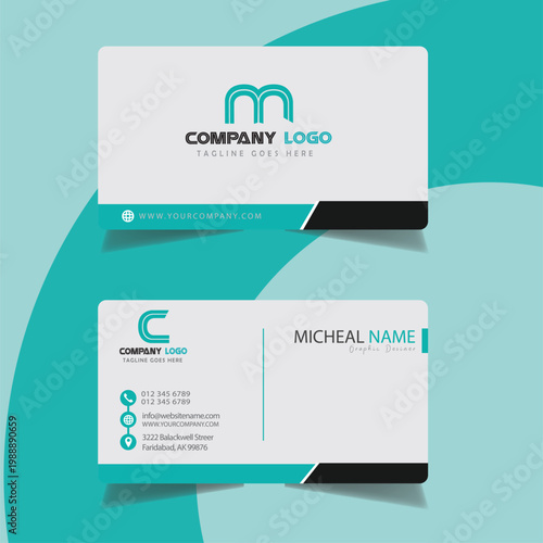 Modern business card and web design template featuring flat infographic elements, vector icons, and professional layout concepts for a corporate brochure or presentation