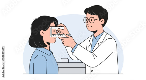 Dermatologist examines mole on patient's face with ruler, skin checkup, medical examination