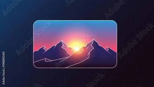 Modern vector art of a majestic mountain range under a brilliant gradient sky at sunrise