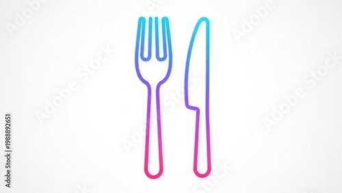 Vibrant Gradient Outline Fork and Knife Utensils Icon for Modern Dining Concepts and Culinary