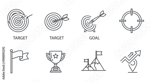 Set of Business Strategy and Goal Achievement Line Icons
