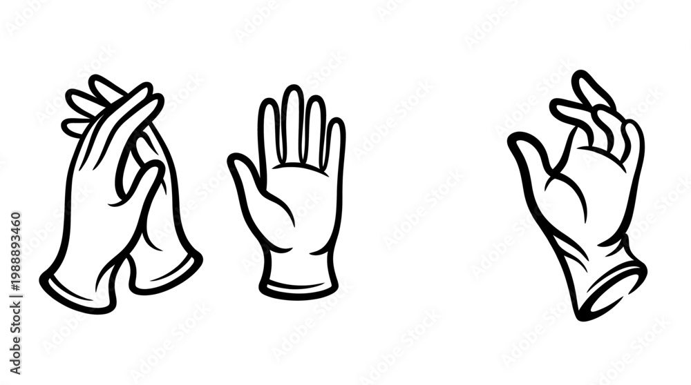 Fototapeta premium Illustrative Black and White Drawings of Human Hands in Various Poses.