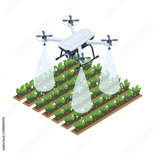 Modern agricultural technology A drone spraying pesticides over a field of crops, highlighting innovation in farming practices