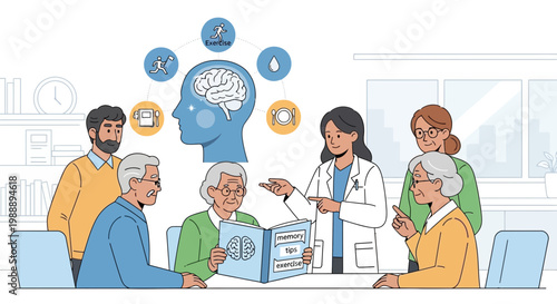 Doctor teaching seniors about brain health and memory enhancement techniques