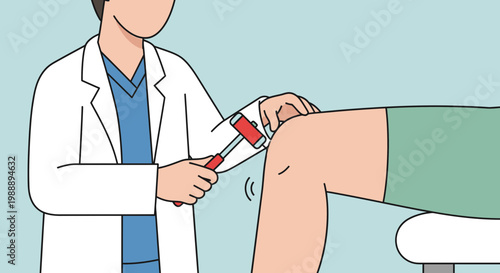 Doctor tests patient's knee reflex with reflex hammer, medical examination