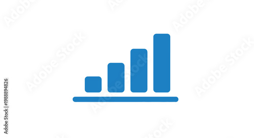 A simple blue bar graph visually represents increasing data points with four columns high quality professional