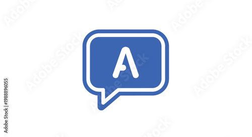 A bright blue speech bubble icon displays a white uppercase letter a inside high quality professional