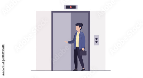 Businessman entering or exiting an elevator in a modern office building.