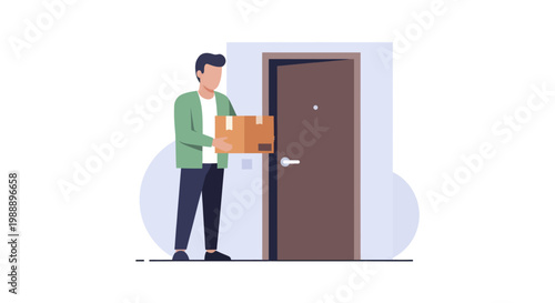 Delivery man holding a package at the door, providing fast and reliable service.