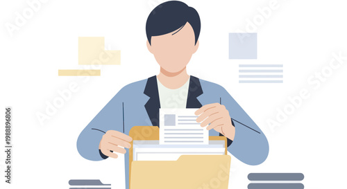 Man organizing documents in a folder, managing files and paperwork.