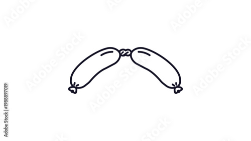 Minimalist Sausage Link Vector Icon with Editable Stroke. Hand-drawn black line illustration of a pair of plump sausages on a white background, perfect for food menus, BBQ, and butcher shop designs.