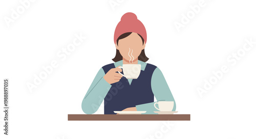 Woman in Beanie Enjoying a Warm Drink.