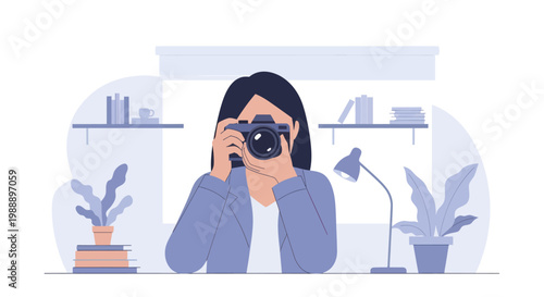 Woman Photographer Taking Pictures with a Digital Camera.