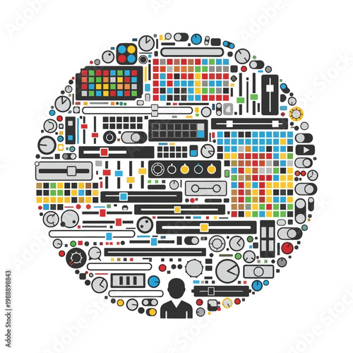 Abstract Collage of Audio Equipment and Controls.