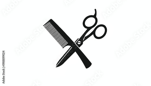 Crossed scissors and comb symbol with black and white tool kit hair care personal care scissors hairdresser equipment professional grooming