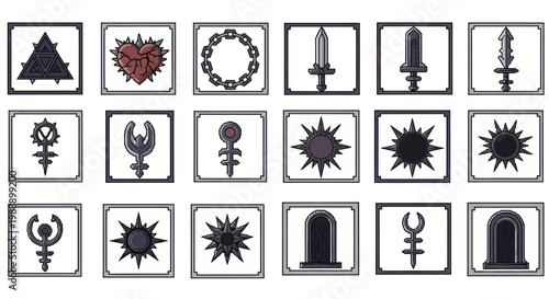 Collection of various fantasy game icons and symbols.