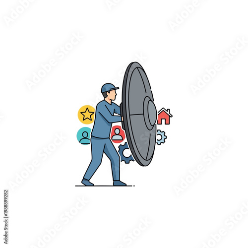 Man carrying large rating review star.